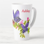 Tasse Latte Bouteille et fleurs d'aquarelle pourpre personnali (Angle droit)
