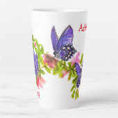 Tasse Latte Bouteille et fleurs d'aquarelle pourpre personnali (Devant)