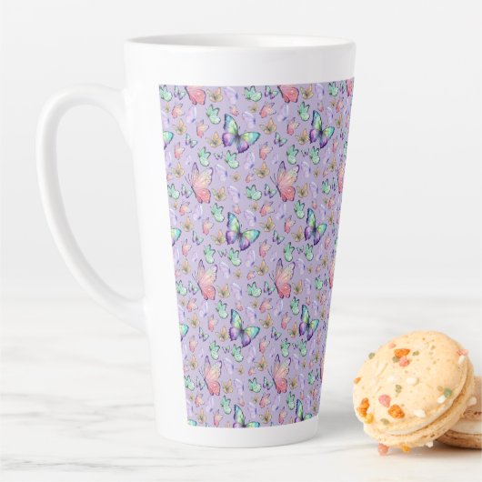 Tasse Latte Bouteilles d'aquarelle Motif sans couture violet (En situation)