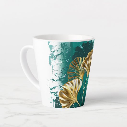 Tasse Latte Branche avec Feuilles d'or Ginko Biloba (Angle gauche)
