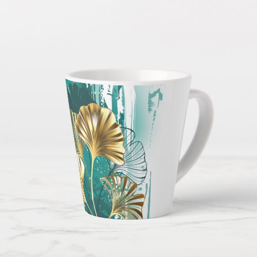 Tasse Latte Branche avec Feuilles d'or Ginko Biloba (Angle droit)
