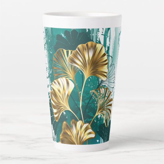 Tasse Latte Branche avec Feuilles d'or Ginko Biloba (Devant)