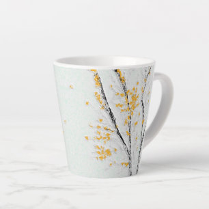 Tasse Latte Branches d'arbre d'automne avec feuilles jaunes