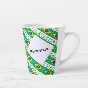 Tasse Latte Brasil et drapeau brésilien personnalisé en mosaïq