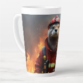 Tasse Latte **"Bravoure éclatante : Le pompier Otter"** (Angle gauche)