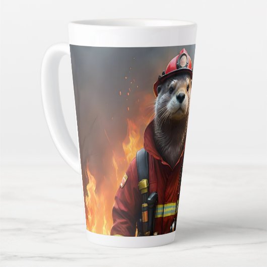 Tasse Latte **"Bravoure éclatante : Le pompier Otter"** (Angle gauche)