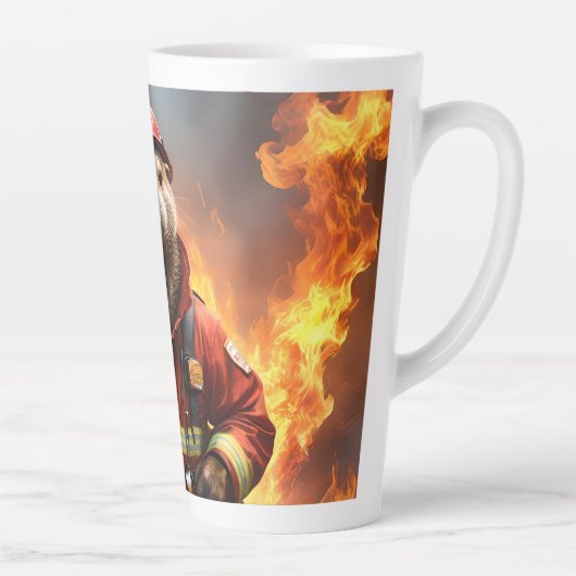 Tasse Latte **"Bravoure éclatante : Le pompier Otter"** (Droite)