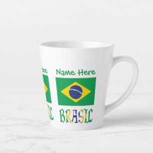 Tasse Latte Brésil Drapeau Brésil Nom Personnalisé