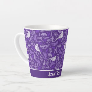 Tasse Latte Brillant violet et blanc d'hiver Oiseau floral