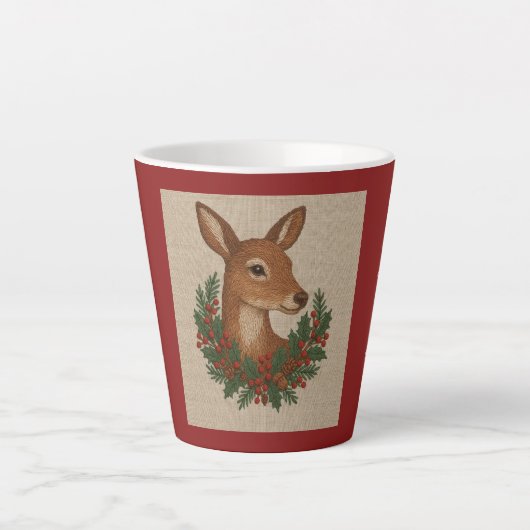 Tasse Latte Broderie rustique Deer & Holiday Greens noël (Devant)