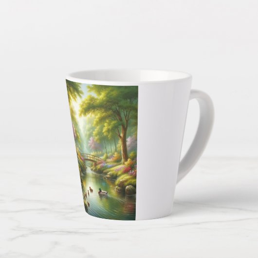 Tasse Latte Brook de printemps avec canards/fleurs (Angle droit)