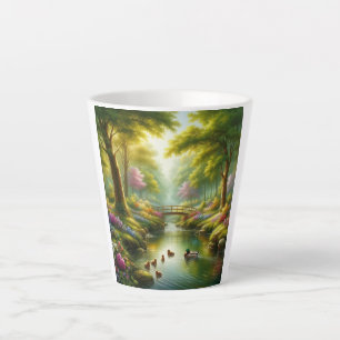 Tasse Latte Brook de printemps avec canards/fleurs