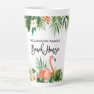 Tasse Latte Brosse Script Coral Tropical Floral Beach House Lg