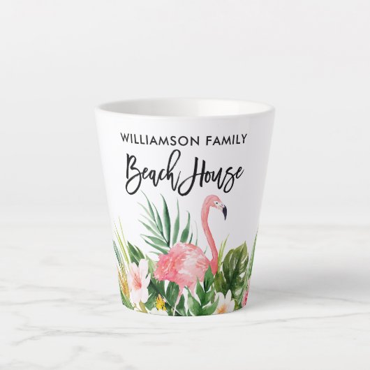Tasse Latte Brosse Script Tropical Floral Family Beach House (Devant)