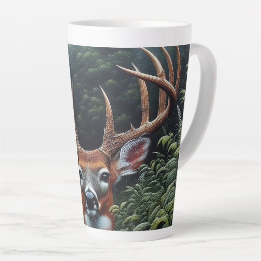 Tasse Latte Buck cerf blanc en feuillage vert (Angle droit)