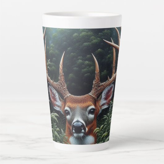 Tasse Latte Buck cerf blanc en feuillage vert (Devant)