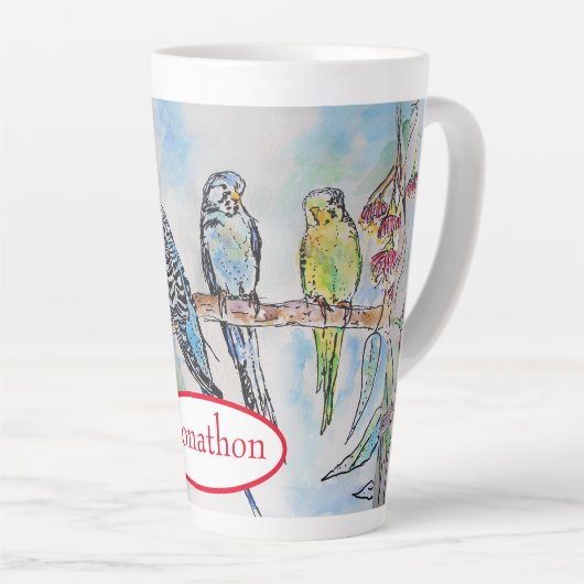 Tasse Latte Budgie Budgies Oiseau Aquarelle Peinture Oiseau (Angle droit)