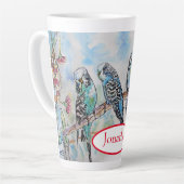 Tasse Latte Budgie Budgies Oiseau Aquarelle Peinture Oiseau (Angle gauche)