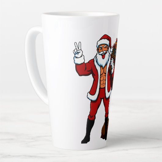 Tasse Latte Buff Santa Peace Sign! Ripped Abs & Funny Christma (Angle gauche)
