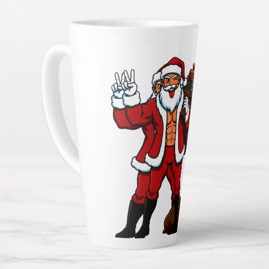 Tasse Latte Buff Santa Peace Sign! Ripped Abs & Funny Christma (Angle gauche)
