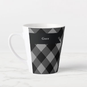 Tasse Latte Buffalo Check Gris et Carrés noirs Plaid