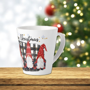 Tasse Latte Buffalo Plaid Joyeux Gnomes de Noël