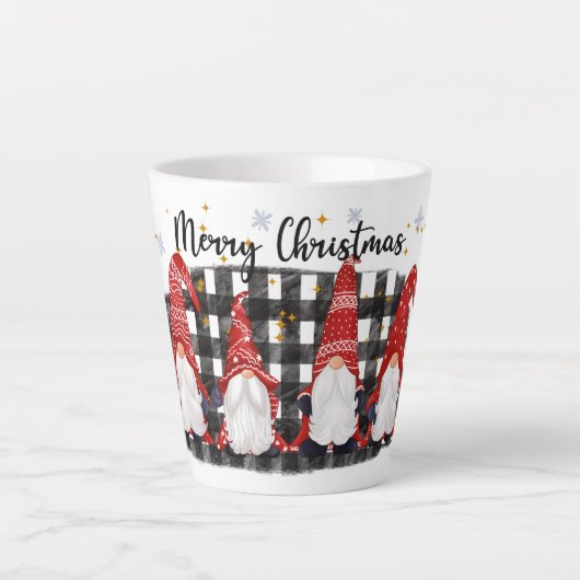 Tasse Latte Buffalo Plaid Joyeux Gnomes de Noël (Devant)