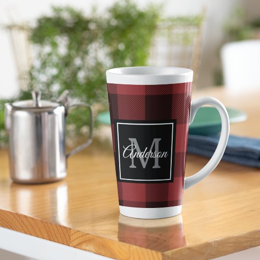 Tasse Latte Buffalo rouge abattu | Initiale personnelle | Cade