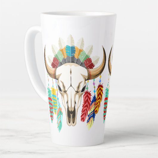 Tasse Latte Buffalo Skull Native American Emblem (Angle gauche)