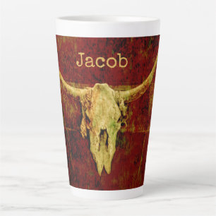 Tasse Latte Bull Skull Western Country Brown Russe Grunge Art