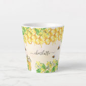 Tasse Latte Bumble abeilles miel fleurons jaunes nom script (Devant)