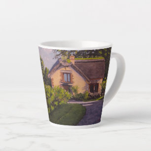 Tasse Latte Cabane Rustique aux Violets, Jaunes, Verts Latte