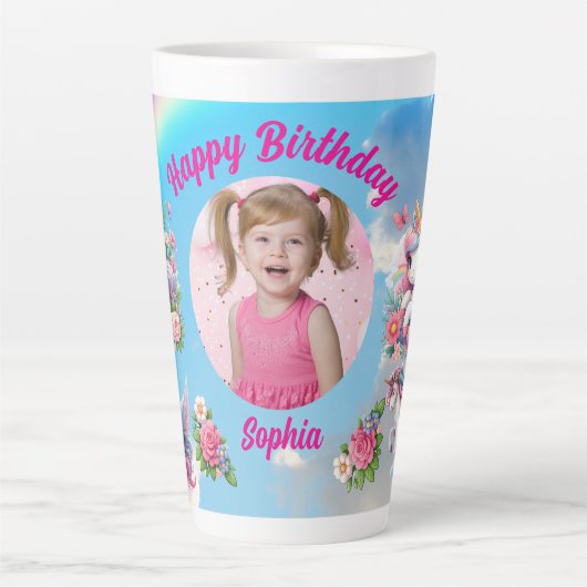Tasse Latte Cadeau Anniversaire Fille Licorne Fleur Magique Ph (Devant)