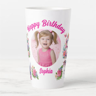 Tasse Latte Cadeau Anniversaire Fille Photo Licorne Fleur Magi