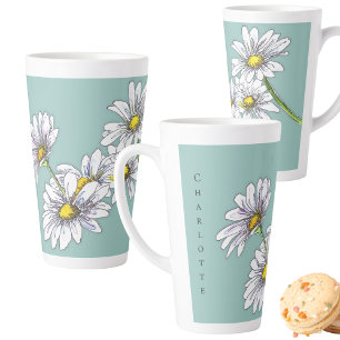 Tasse Latte Cadeau de Noël Bohème Fleur de Marguerite Aquarell