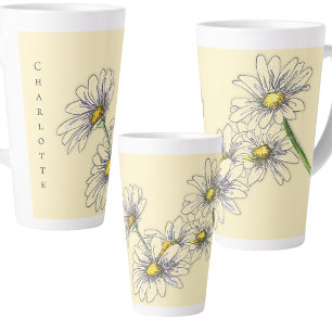 Tasse Latte Cadeau de Noël Bohème Fleur de Pâquerette Aquarell