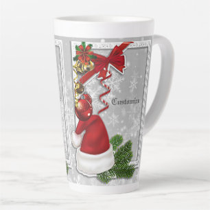 Tasse Latte Cadre blanc de chapeau de Père Noël personnalisé