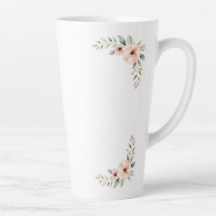 Tasse Latte Cadre de coin de mariage à l'aquarelle florale ros