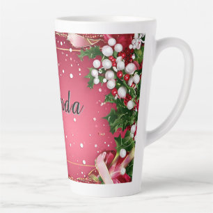 Tasse Latte Cadre de Noël décoratif avec verdure