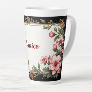 Tasse Latte Cadre doré vintage avec pivoine colorée