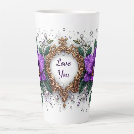 Tasse Latte Cadre floral d'orchidée violette (Devant)