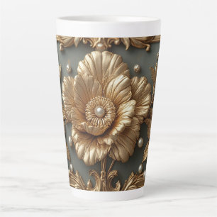 Tasse Latte Cadre floral or luxueux