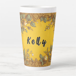 Tasse Latte Cadre floral orné vintage avec roses crème