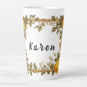 Tasse Latte Cadre Floral Orné Vintage Avec Roses Crème