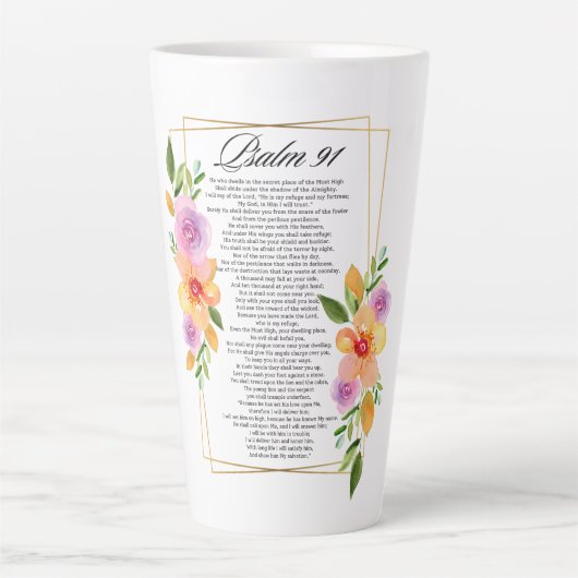 Tasse Latte Cadre géométrique floral Psalm 91 (Devant)
