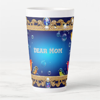 Tasse Latte Cadre Orné Élégant avec Oiseaux Vibrants