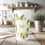 Tasse Latte Cadres et Feuilles de citrons jaunes modernes avec<br><div class="desc">Cadres et Feuilles de citrons jaunes modernes avec nom</div>