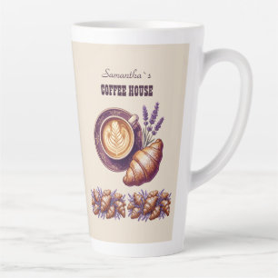 Tasse Latte Cafe Custom Merch Croissant Vintage Avec Lavande