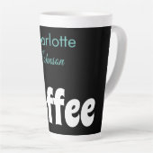 Tasse Latte Café | Nom Stylish Black Turquoise Typographie (Angle droit)