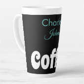 Tasse Latte Café | Nom Stylish Black Turquoise Typographie (Angle gauche)